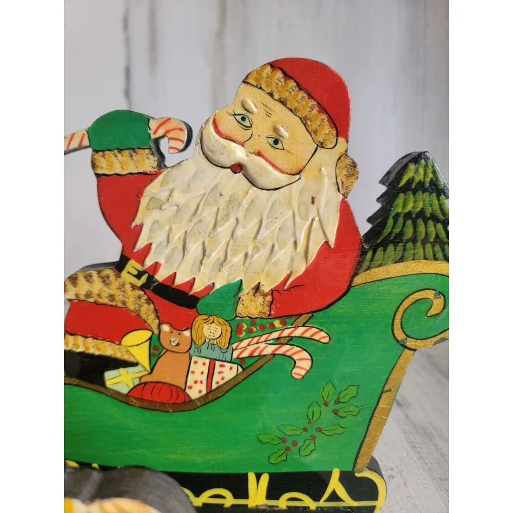 Vintage Santa Claus sleigh card napkin holder horse‎ Xmas figure